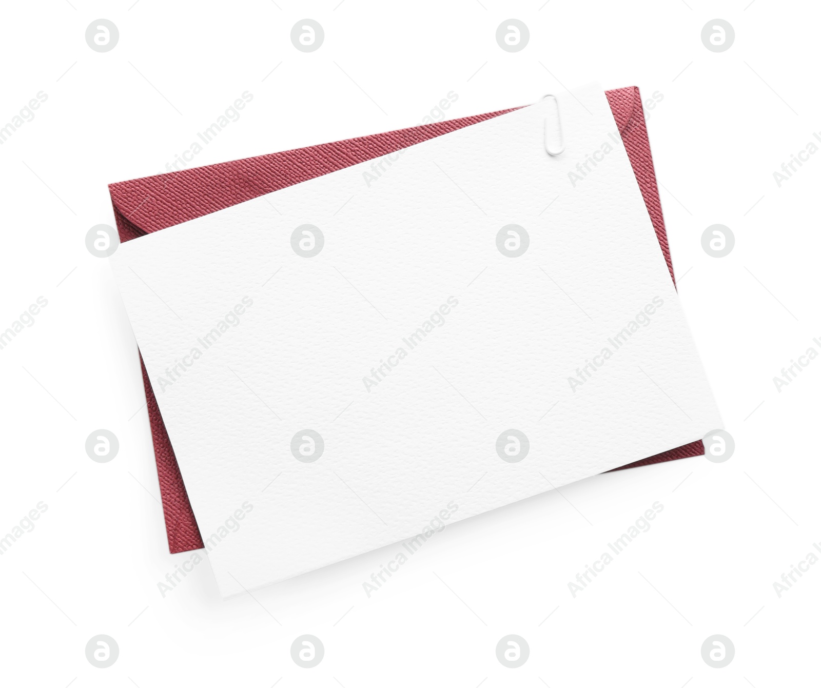 Blank invitation card and envelope isolated on white, top view. Space for design Photo of Blank invitation card and envelope isolated on white, top view. Space for design