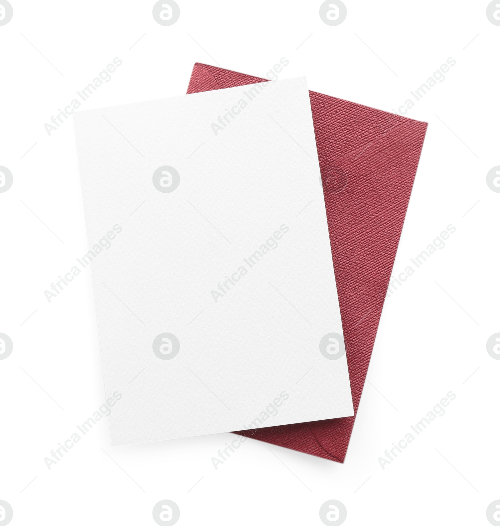 Blank invitation card and envelope isolated on white, top view. Space for design Photo of Blank invitation card and envelope isolated on white, top view. Space for design