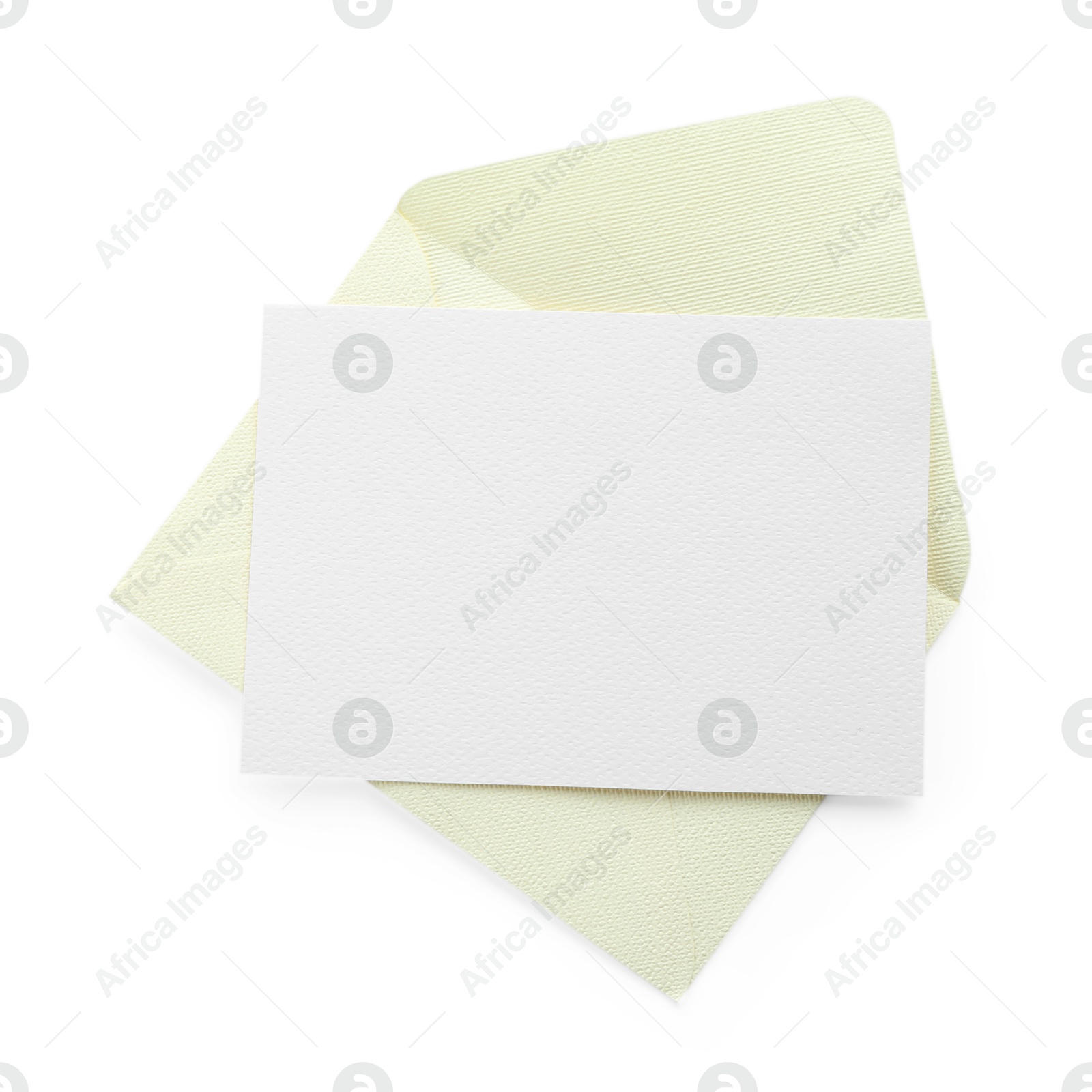 Blank invitation card and envelope isolated on white, top view. Space for design Photo of Blank invitation card and envelope isolated on white, top view. Space for design