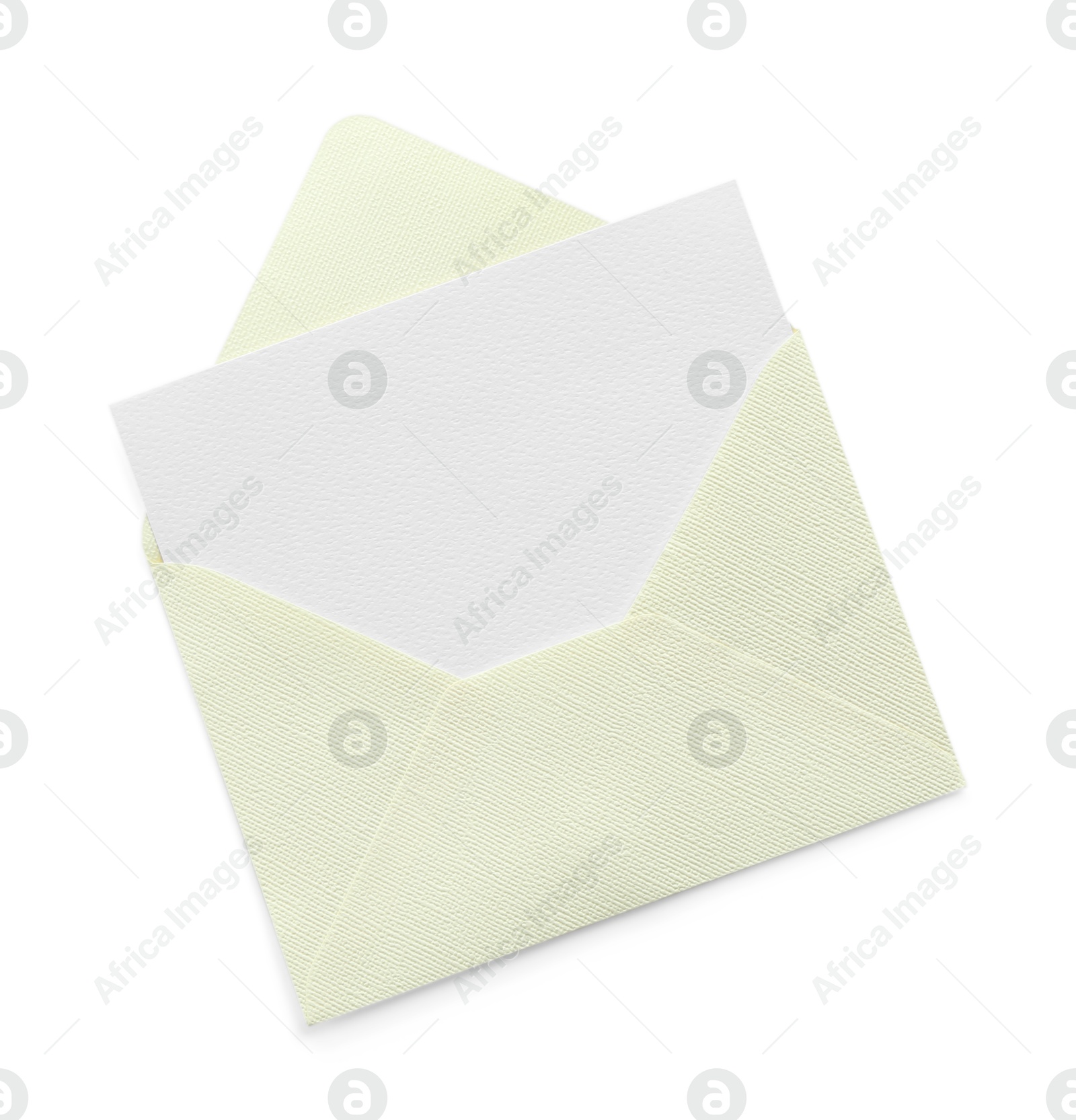 Blank invitation card and envelope isolated on white, top view. Space for design Photo of Blank invitation card and envelope isolated on white, top view. Space for design