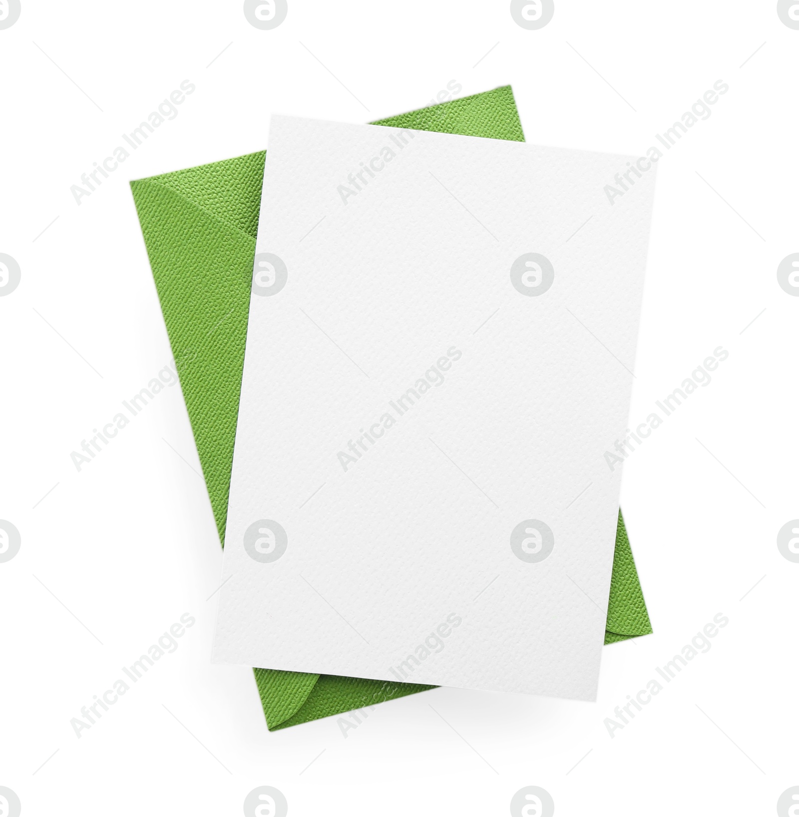 Blank invitation card and envelope isolated on white, top view. Space for design Photo of Blank invitation card and envelope isolated on white, top view. Space for design