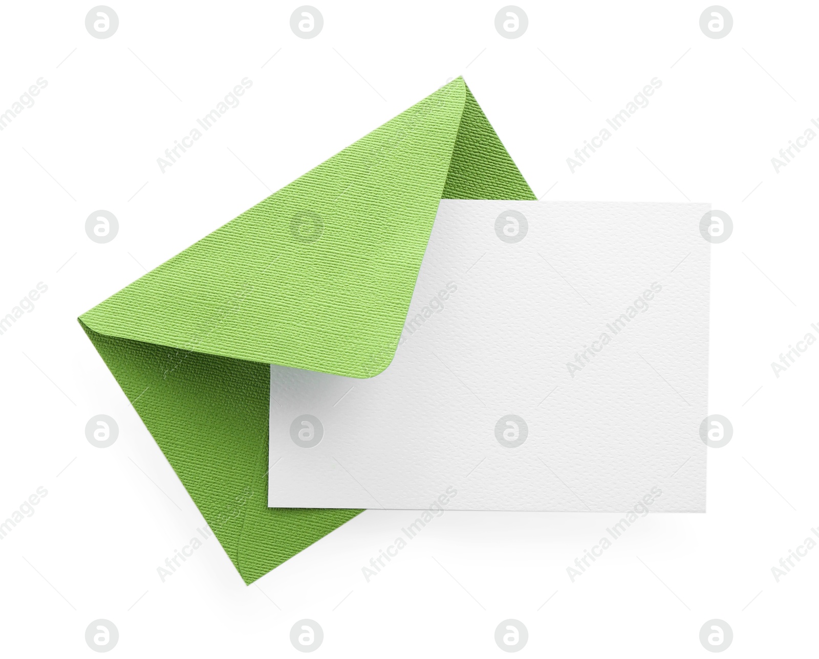 Blank invitation card and envelope isolated on white, top view. Space for design Photo of Blank invitation card and envelope isolated on white, top view. Space for design