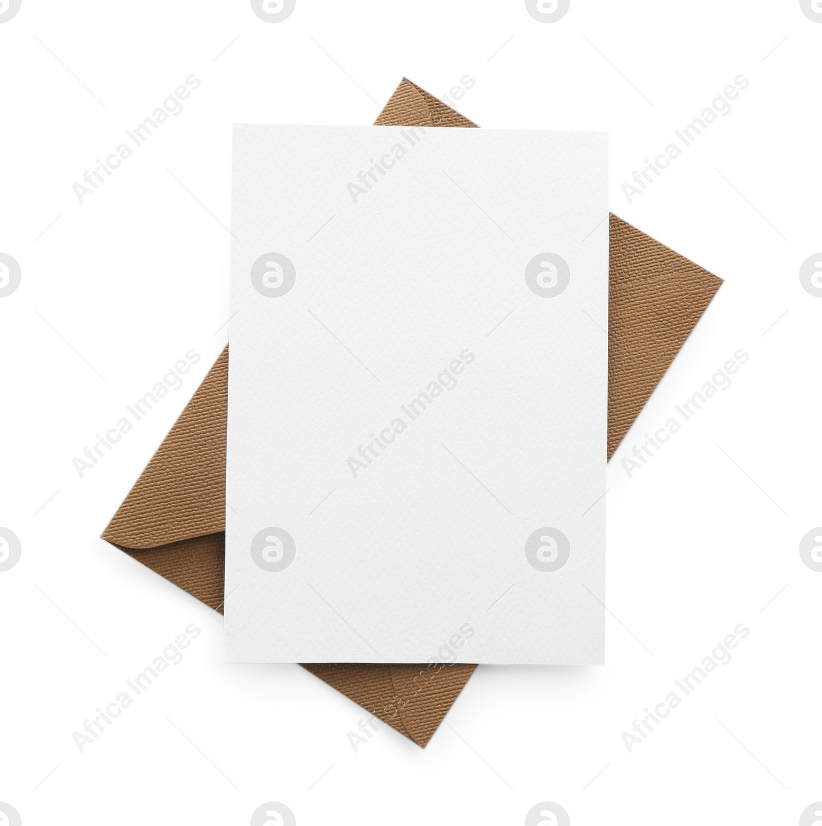 Blank invitation card and envelope isolated on white, top view. Space for design Photo of Blank invitation card and envelope isolated on white, top view. Space for design