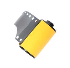 Photo of Roll of photographic film isolated on white, top view