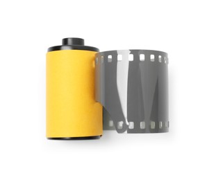 Photo of Roll of photographic film isolated on white, top view