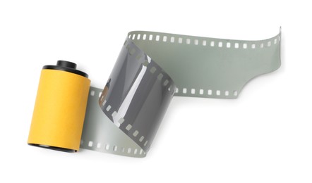 Photo of Roll of photographic film isolated on white, top view