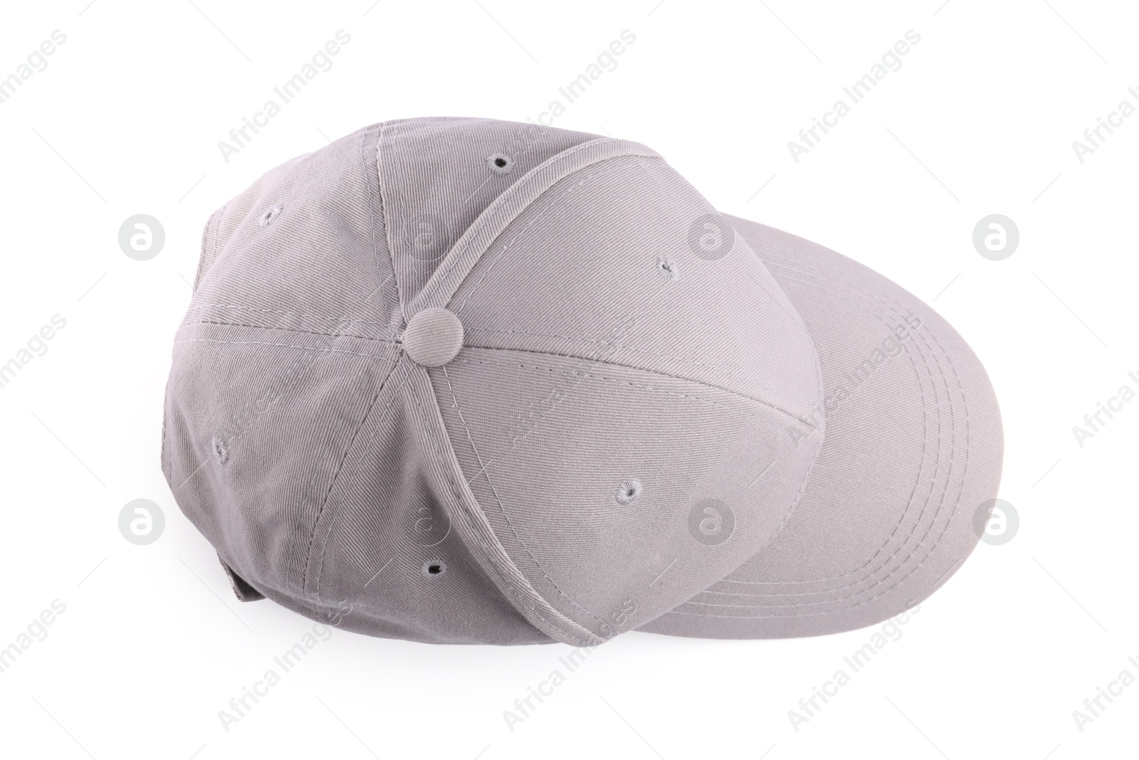 Light grey baseball hat isolated on white, top view Photo of Light grey baseball hat isolated on white, top view