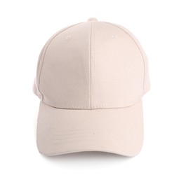 Photo of One beige baseball hat isolated on white