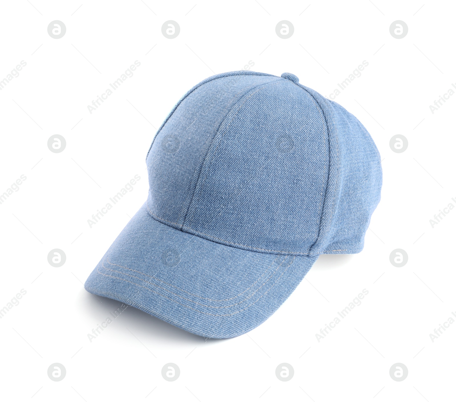 One denim baseball hat isolated on white Photo of One denim baseball hat isolated on white