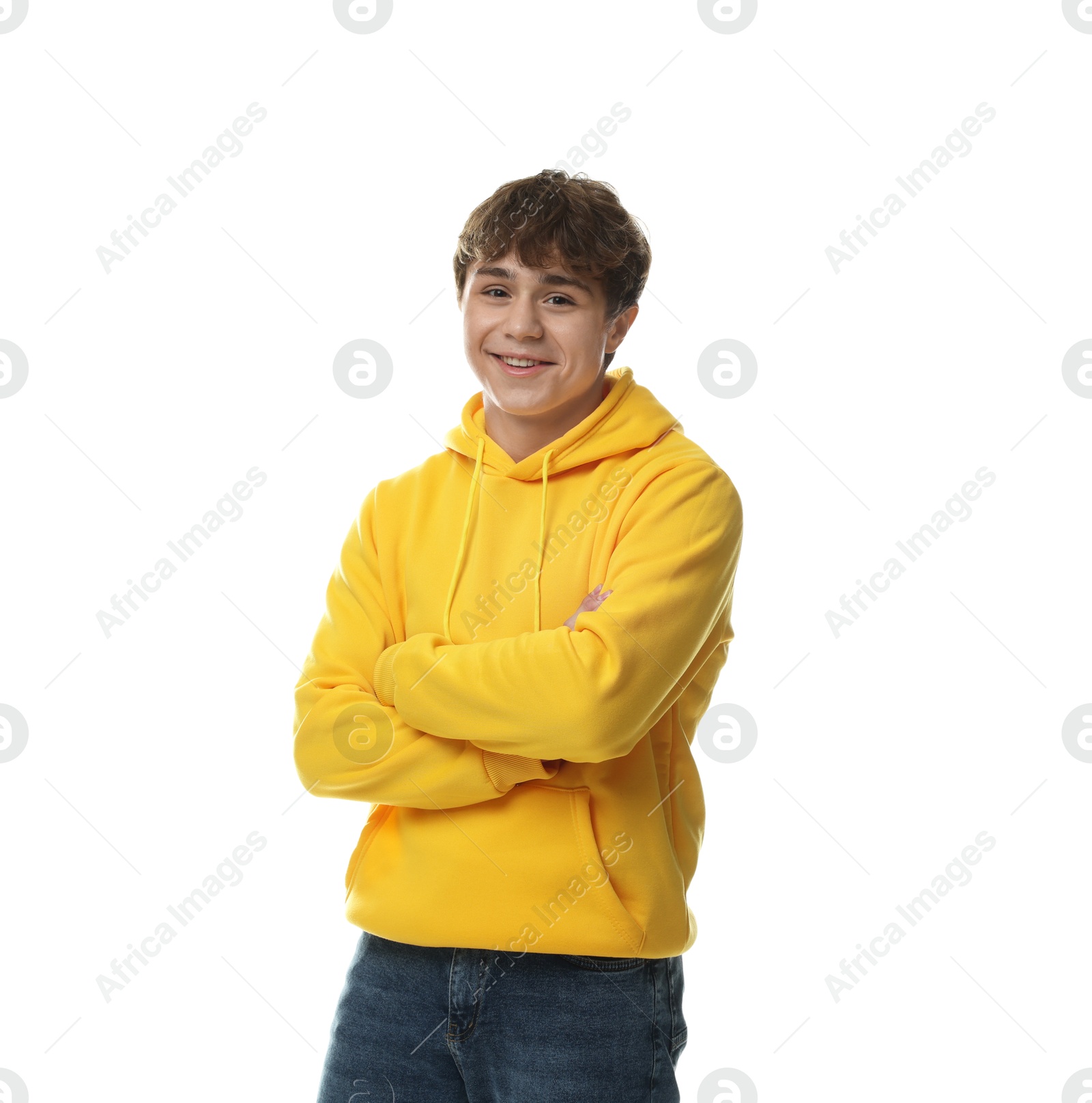 Portrait of teenage boy on white background Photo of Portrait of teenage boy on white background