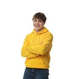 Photo of Portrait of teenage boy on white background