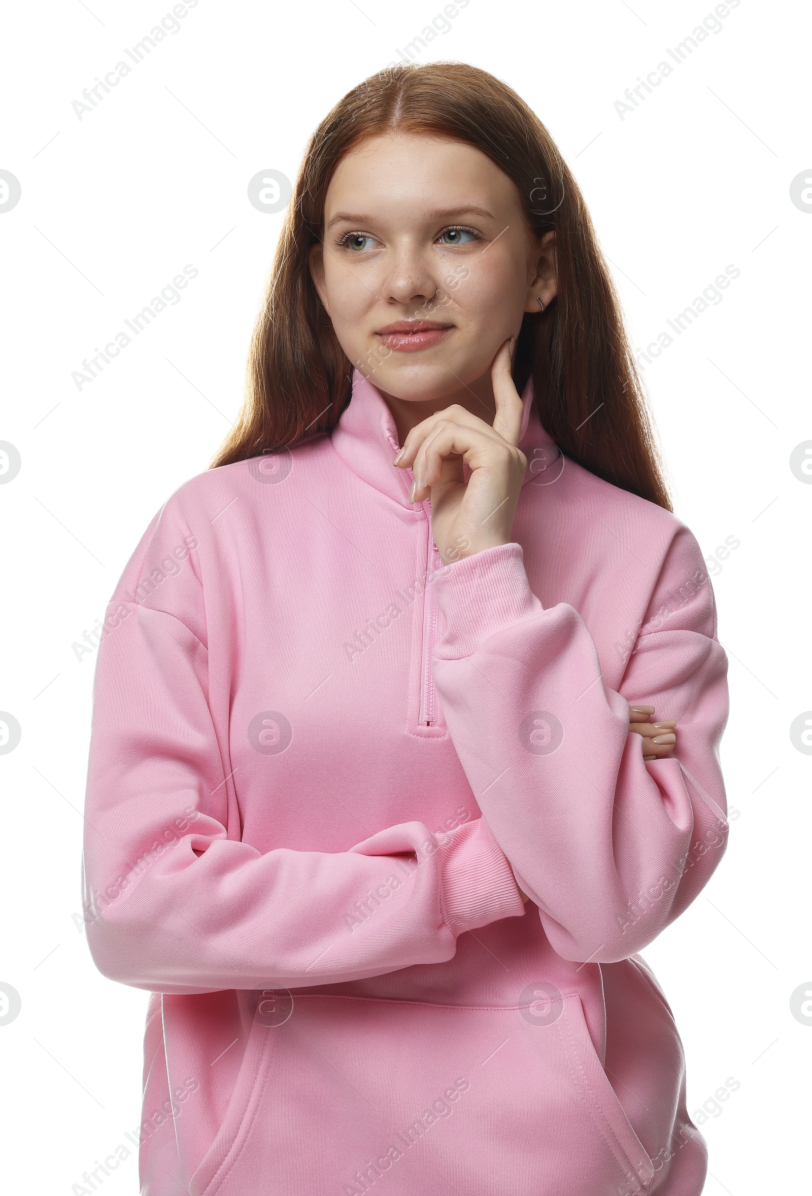 Happy teenage girl posing on white background Photo of Happy teenage girl posing on white background
