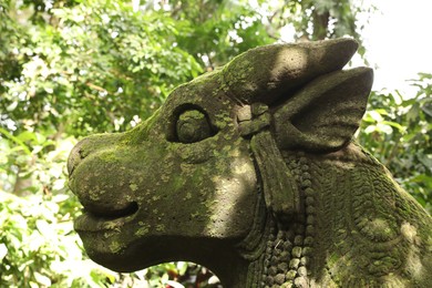 Photo of Bali, Indonesia - June 2, 2025: Ancient mythological creature in Ubud Monkey Forest, closeup