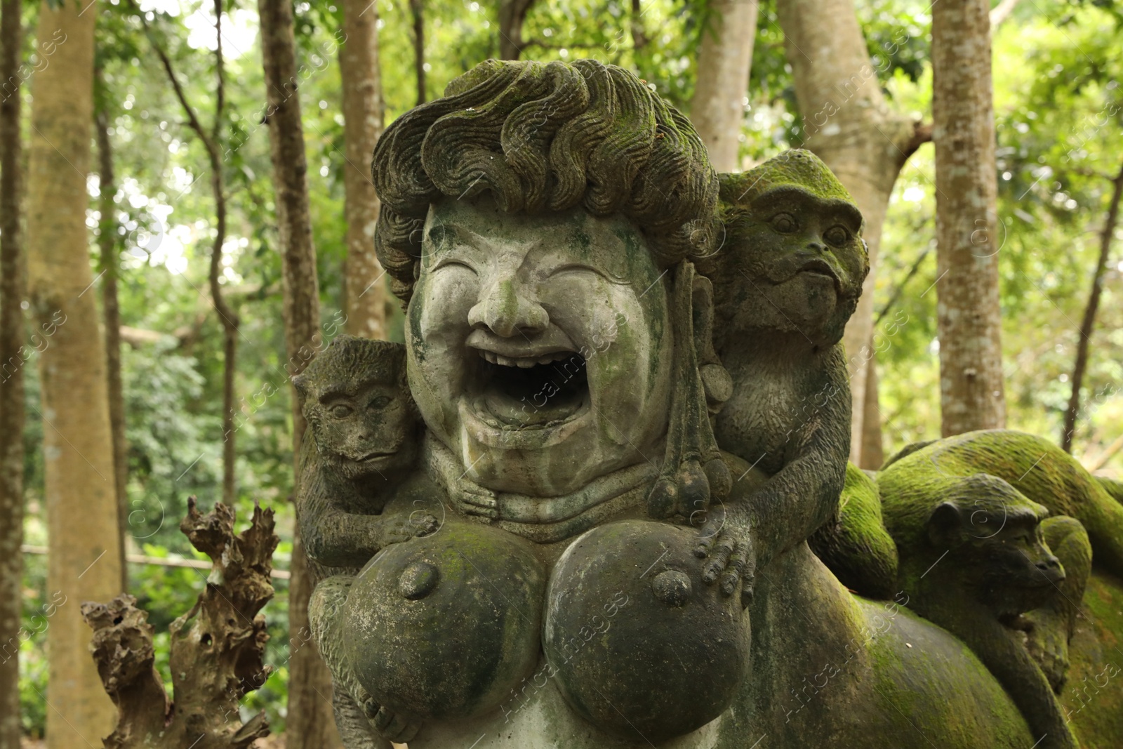 Bali, Indonesia - June 2, 2025: Ancient fertility goddess statue in Ubud Monkey Forest Photo of Bali, Indonesia - June 2, 2025: Ancient fertility goddess statue in Ubud Monkey Forest