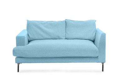 Image of Light blue sofa isolated on white. Furniture for living room interior