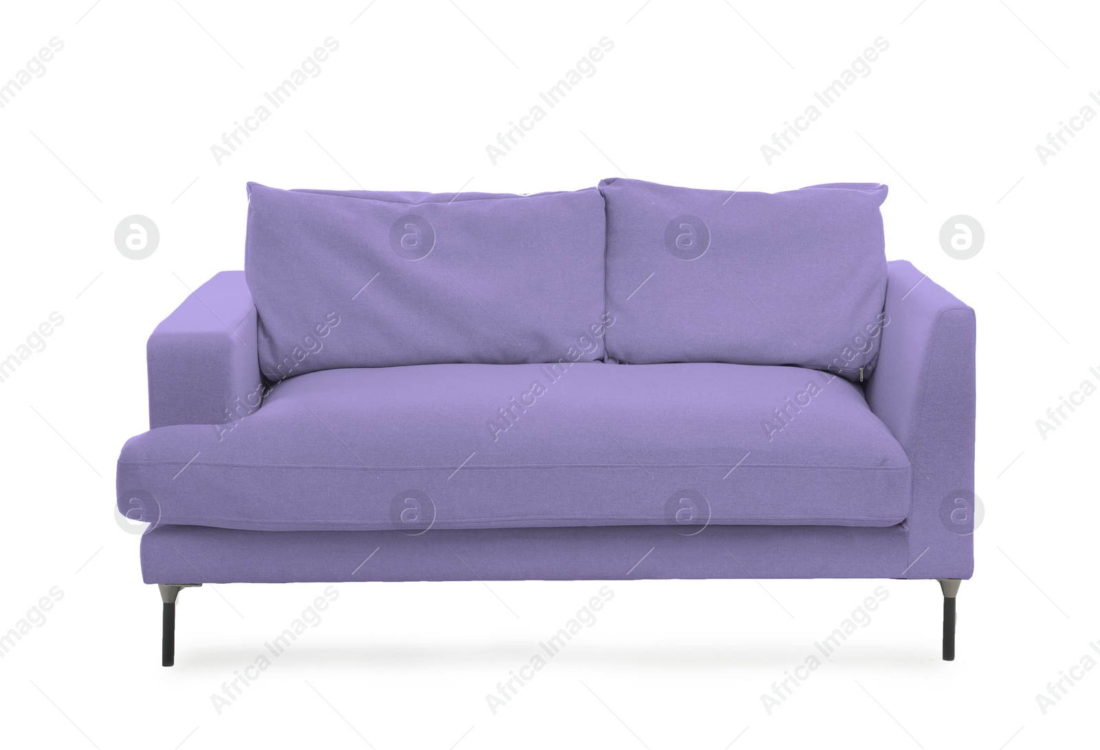 Image of Pastel purple sofa isolated on white. Furniture for living room interior