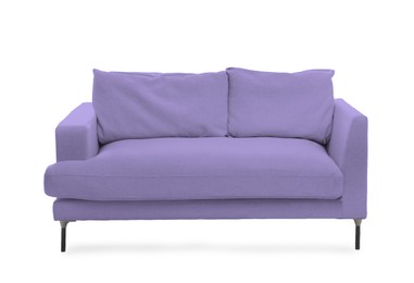 Image of Pastel purple sofa isolated on white. Furniture for living room interior