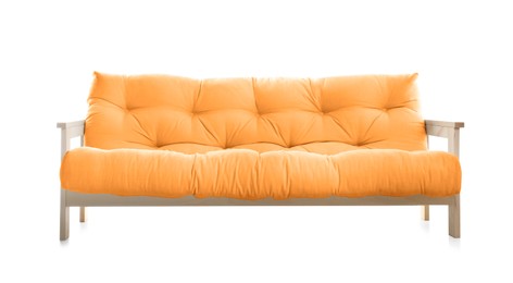Image of Orange sofa isolated on white. Furniture for living room interior