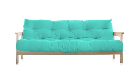 Image of Turquoise sofa isolated on white. Furniture for living room interior