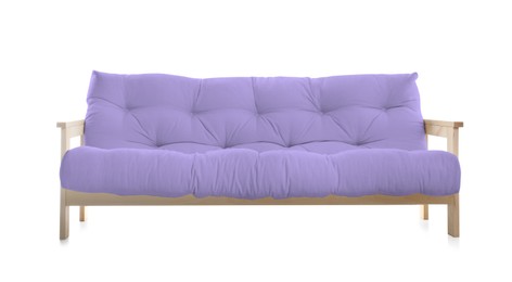 Image of Pastel purple sofa isolated on white. Furniture for living room interior