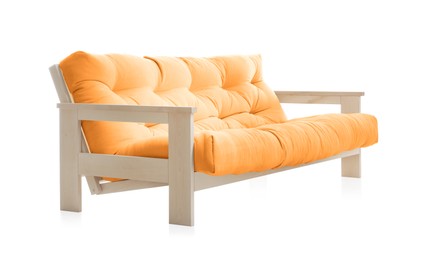 Image of Orange sofa isolated on white. Furniture for living room interior