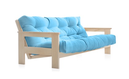 Image of Light blue sofa isolated on white. Furniture for living room interior