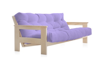 Image of Pastel purple sofa isolated on white. Furniture for living room interior