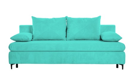 Image of Turquoise sofa isolated on white. Furniture for living room interior