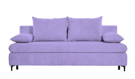 Image of Pastel purple sofa isolated on white. Furniture for living room interior