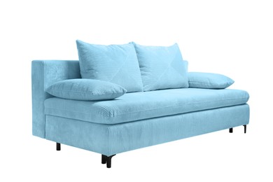 Image of Light blue sofa isolated on white. Furniture for living room interior