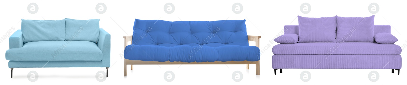 Different colorful sofas isolated on white, set. Furniture for living room interior Image of Different colorful sofas isolated on white, set. Furniture for living room interior