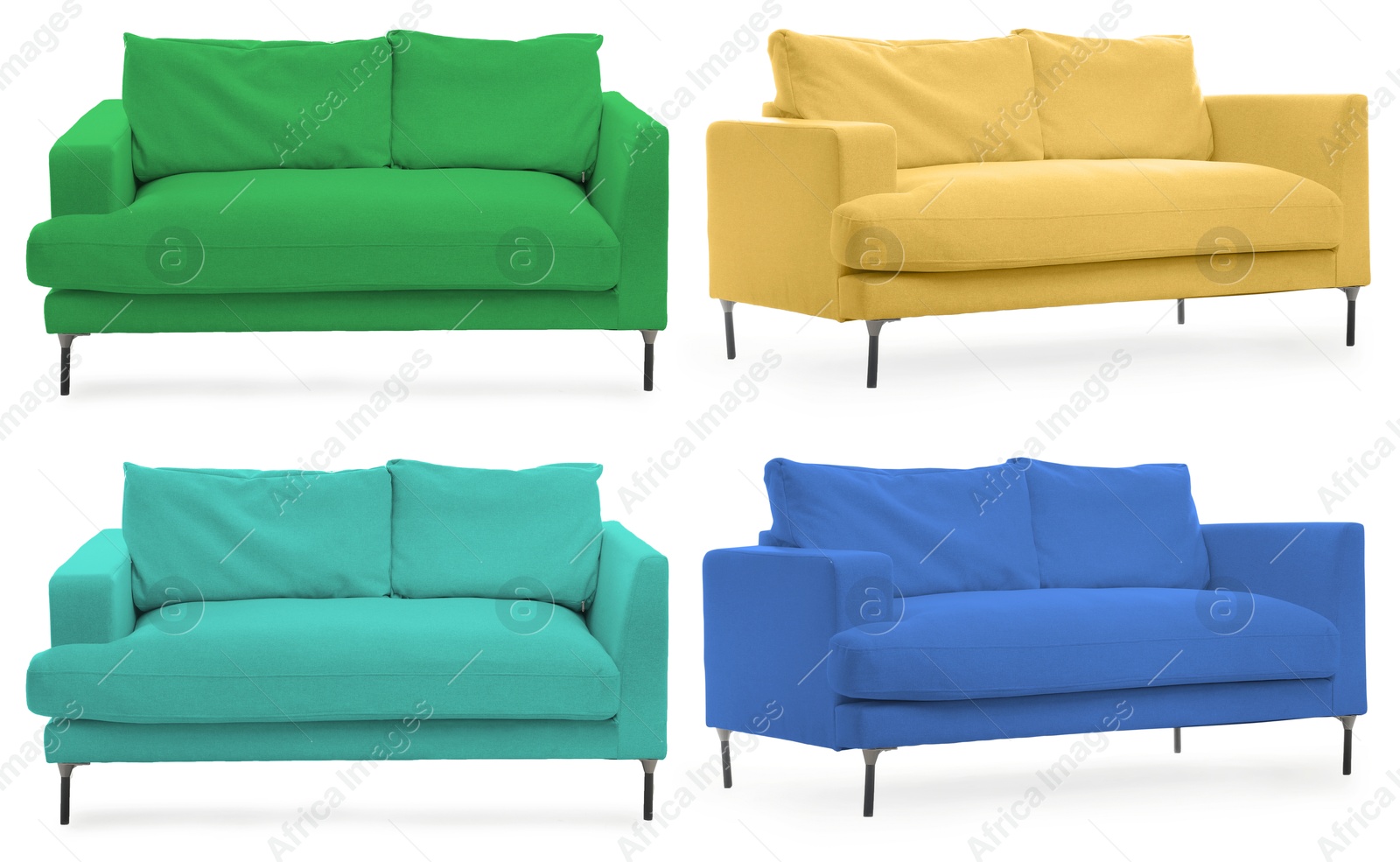 Sofa in different colors isolated on white, set. Furniture for living room interior Image of Sofa in different colors isolated on white, set. Furniture for living room interior
