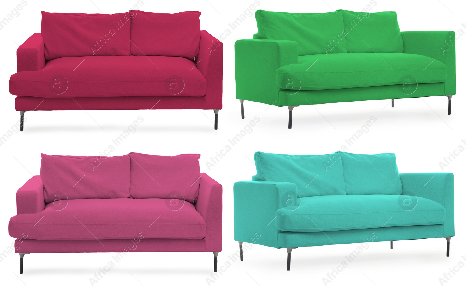 Sofa in different colors isolated on white, set. Furniture for living room interior Image of Sofa in different colors isolated on white, set. Furniture for living room interior