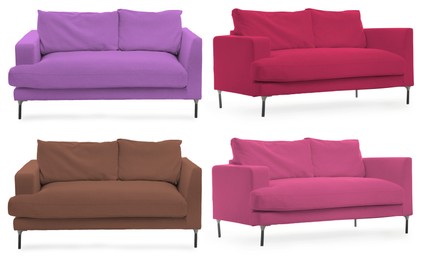 Image of Sofa in different colors isolated on white, set. Furniture for living room interior