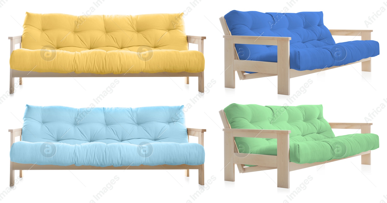 Sofa in different colors isolated on white, set. Furniture for living room interior Image of Sofa in different colors isolated on white, set. Furniture for living room interior