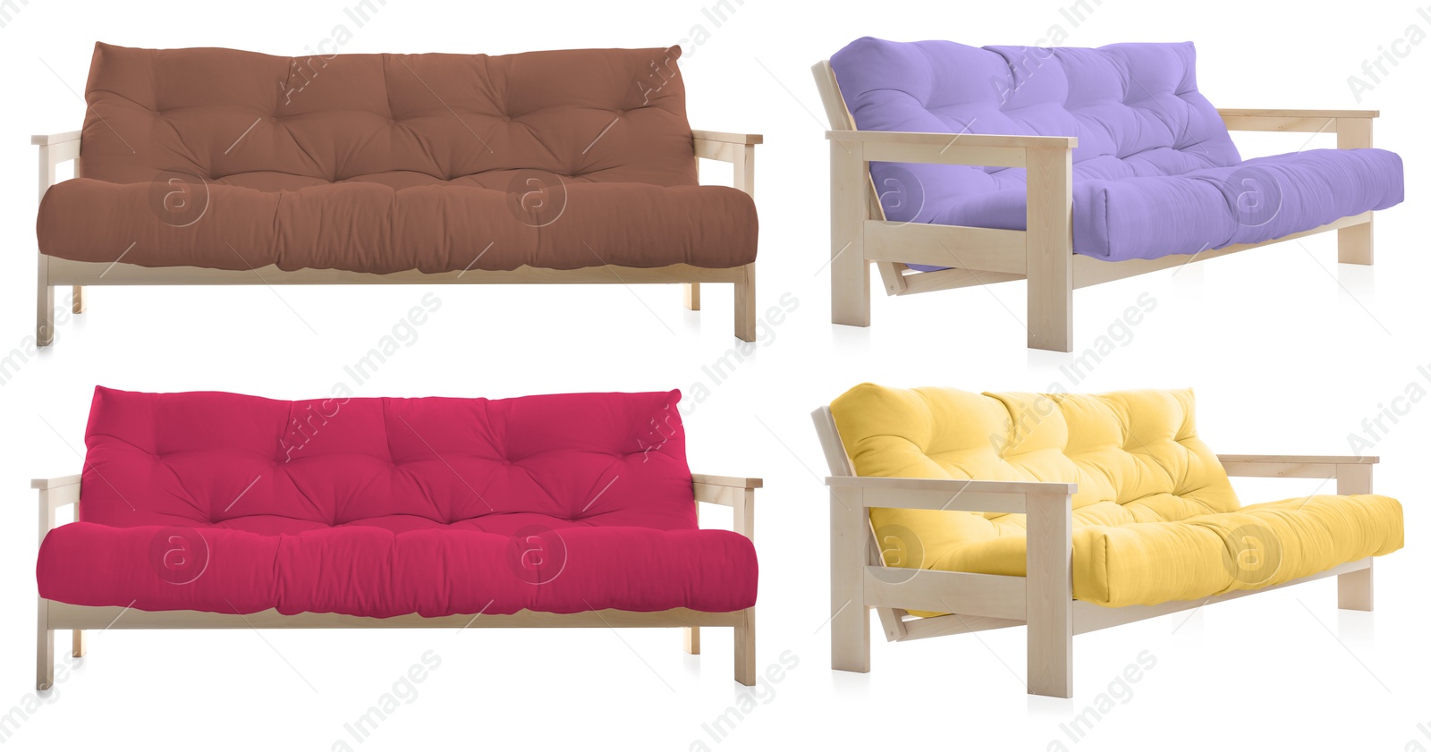 Sofa in different colors isolated on white, set. Furniture for living room interior Image of Sofa in different colors isolated on white, set. Furniture for living room interior
