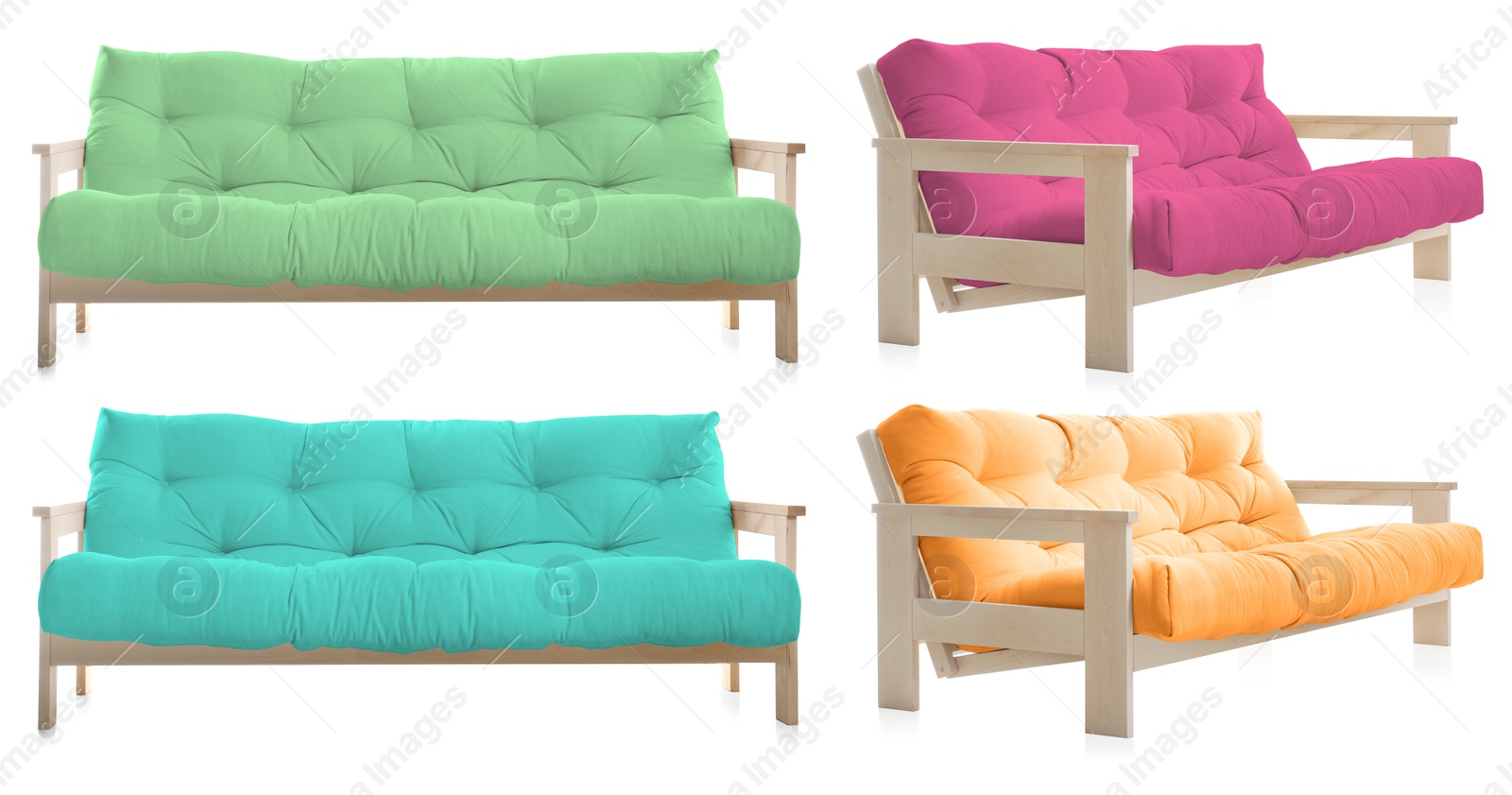 Sofa in different colors isolated on white, set. Furniture for living room interior Image of Sofa in different colors isolated on white, set. Furniture for living room interior