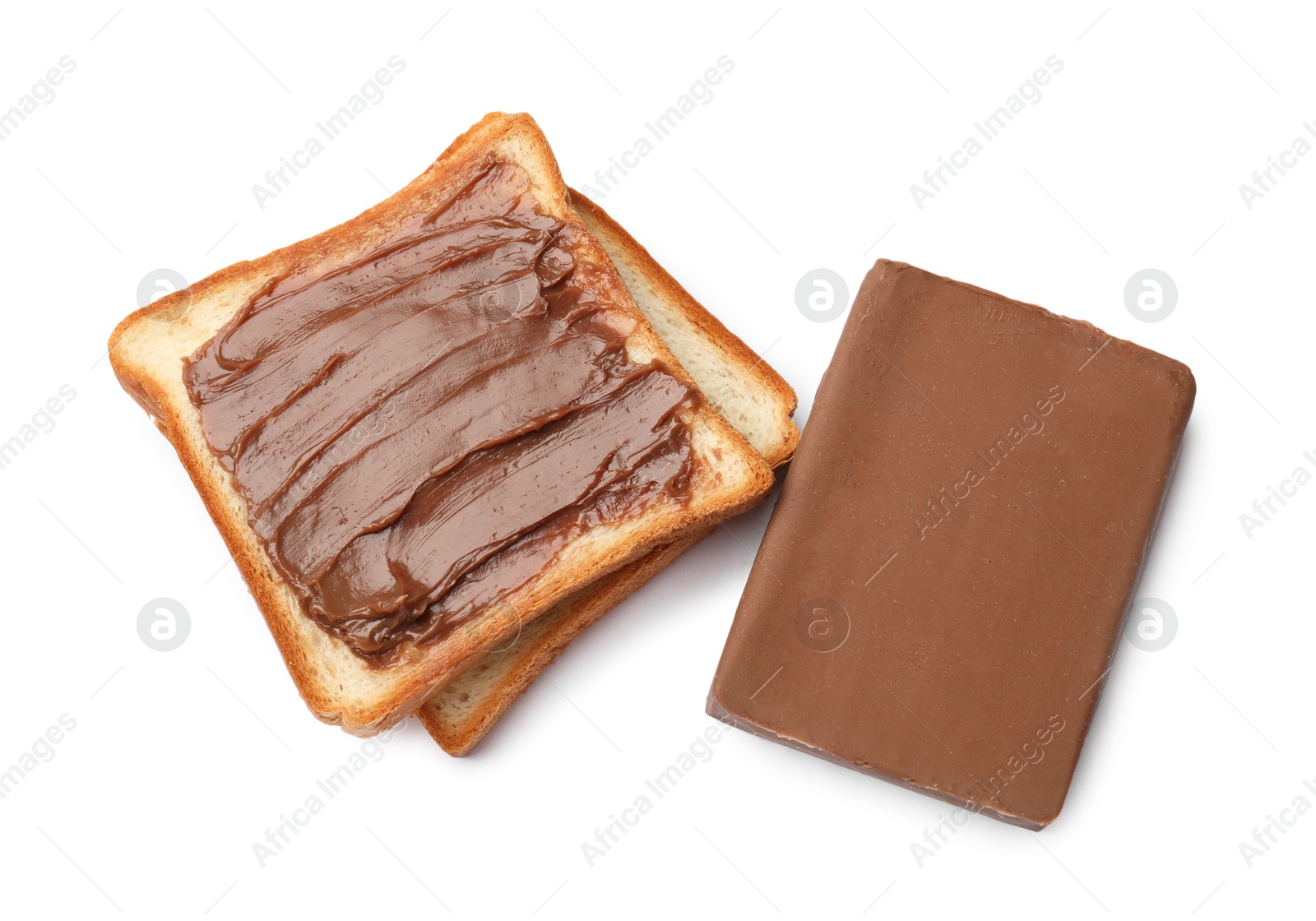 Sandwiches with chocolate butter isolated on white, top view Photo of Sandwiches with chocolate butter isolated on white, top view