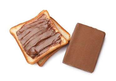 Photo of Sandwiches with chocolate butter isolated on white, top view