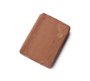 Photo of Block of tasty chocolate butter isolated on white, top view
