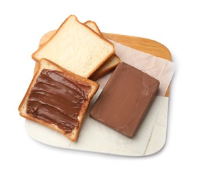 Photo of Sandwiches with chocolate butter isolated on white, top view