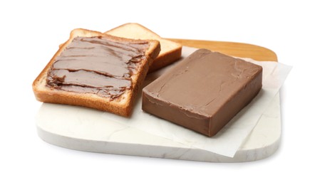 Photo of Sandwiches with chocolate butter isolated on white