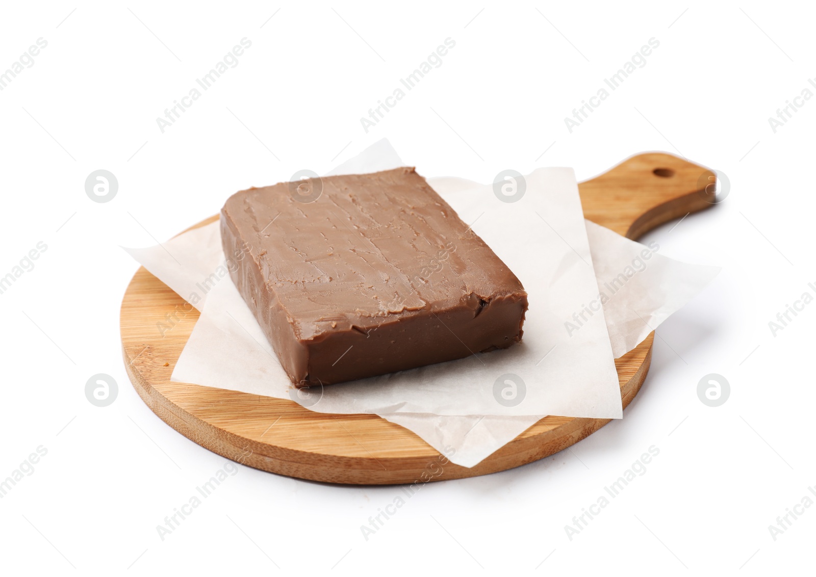 Block of tasty chocolate butter isolated on white Photo of Block of tasty chocolate butter isolated on white
