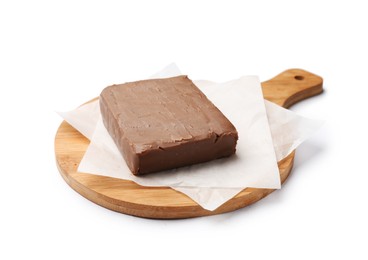 Photo of Block of tasty chocolate butter isolated on white