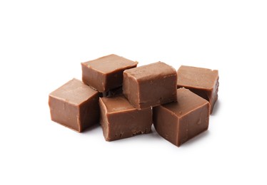 Photo of Pieces of tasty chocolate butter isolated on white