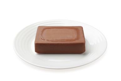 Photo of Block of tasty chocolate butter isolated on white
