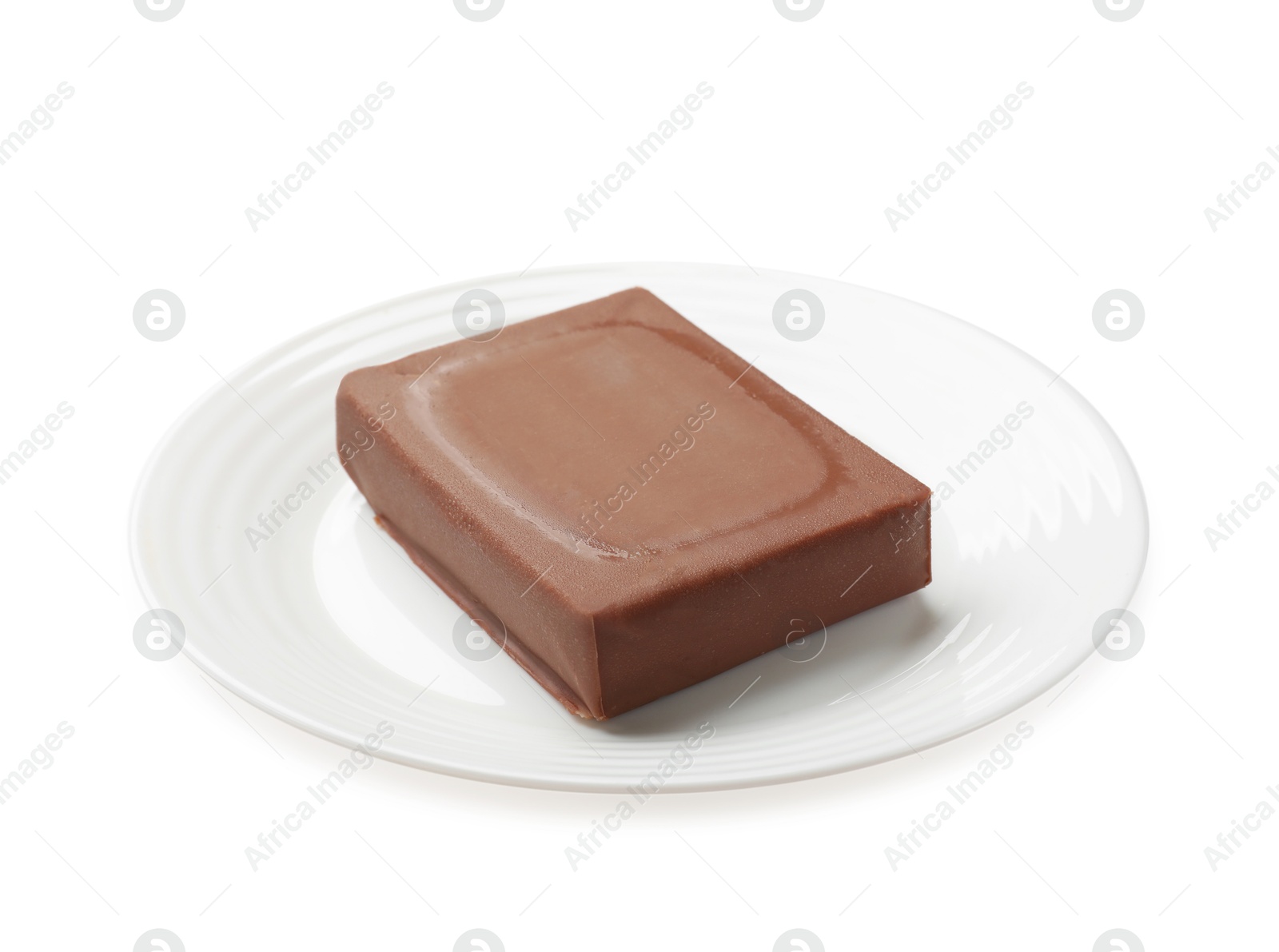 Block of tasty chocolate butter isolated on white Photo of Block of tasty chocolate butter isolated on white