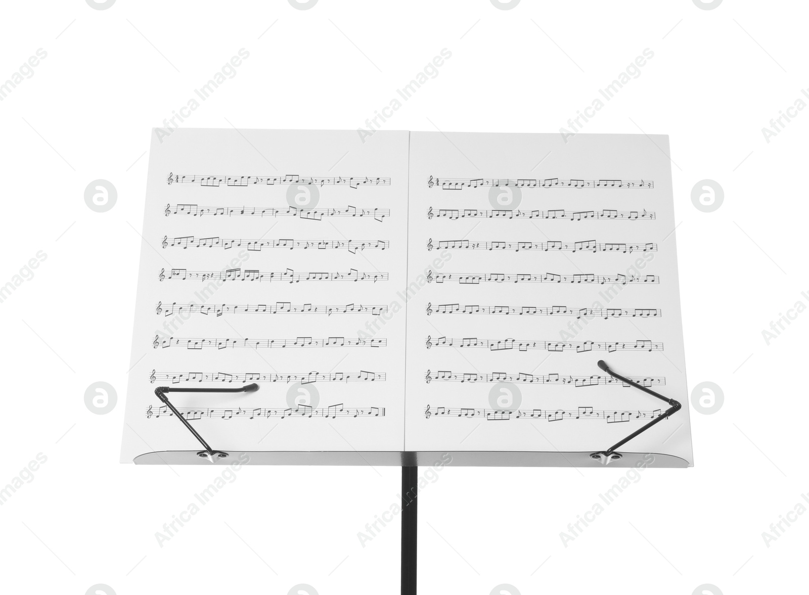 Stand with music sheets isolated on white Photo of Stand with music sheets isolated on white