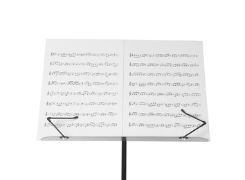 Photo of Stand with music sheets isolated on white