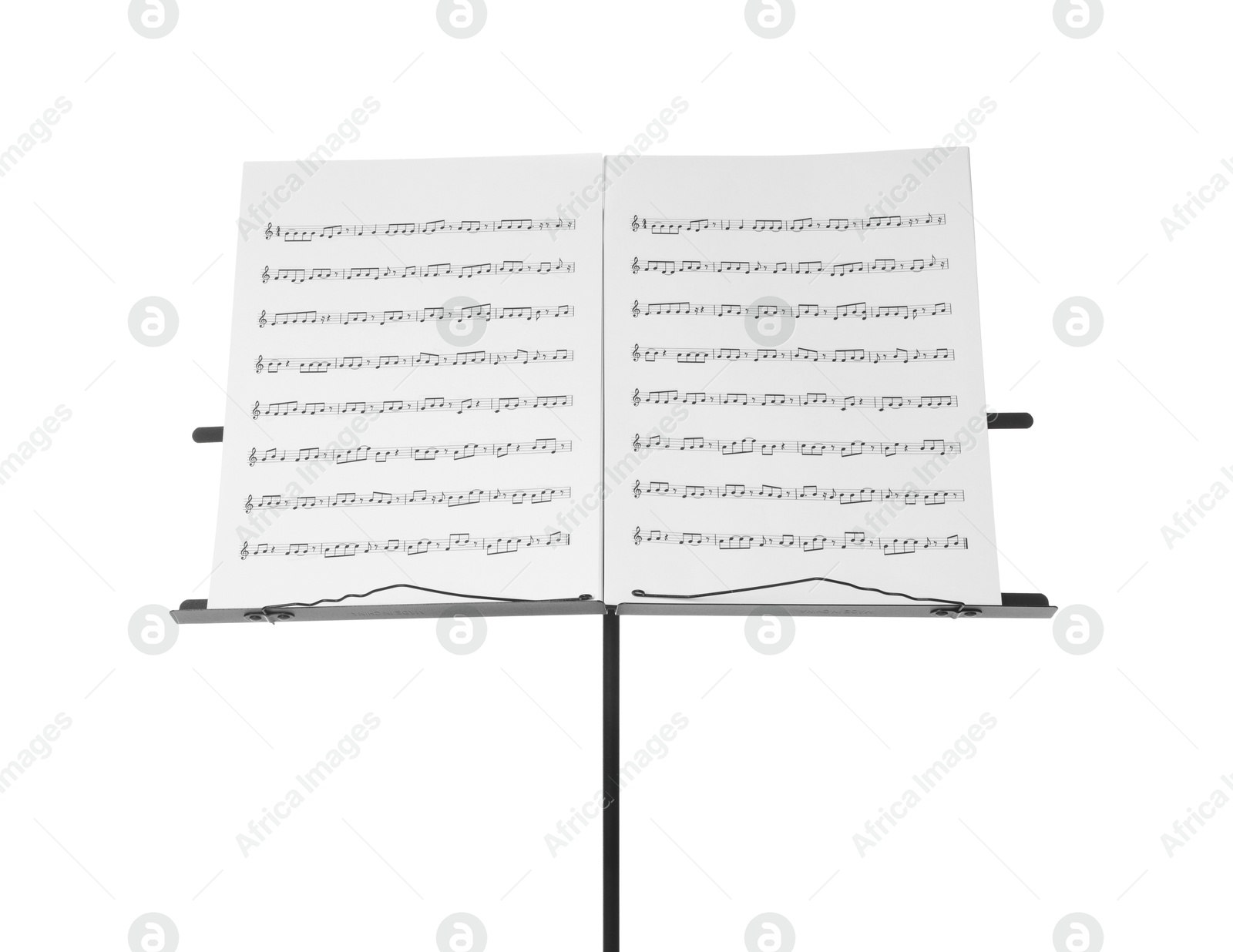 Stand with music sheets isolated on white Photo of Stand with music sheets isolated on white